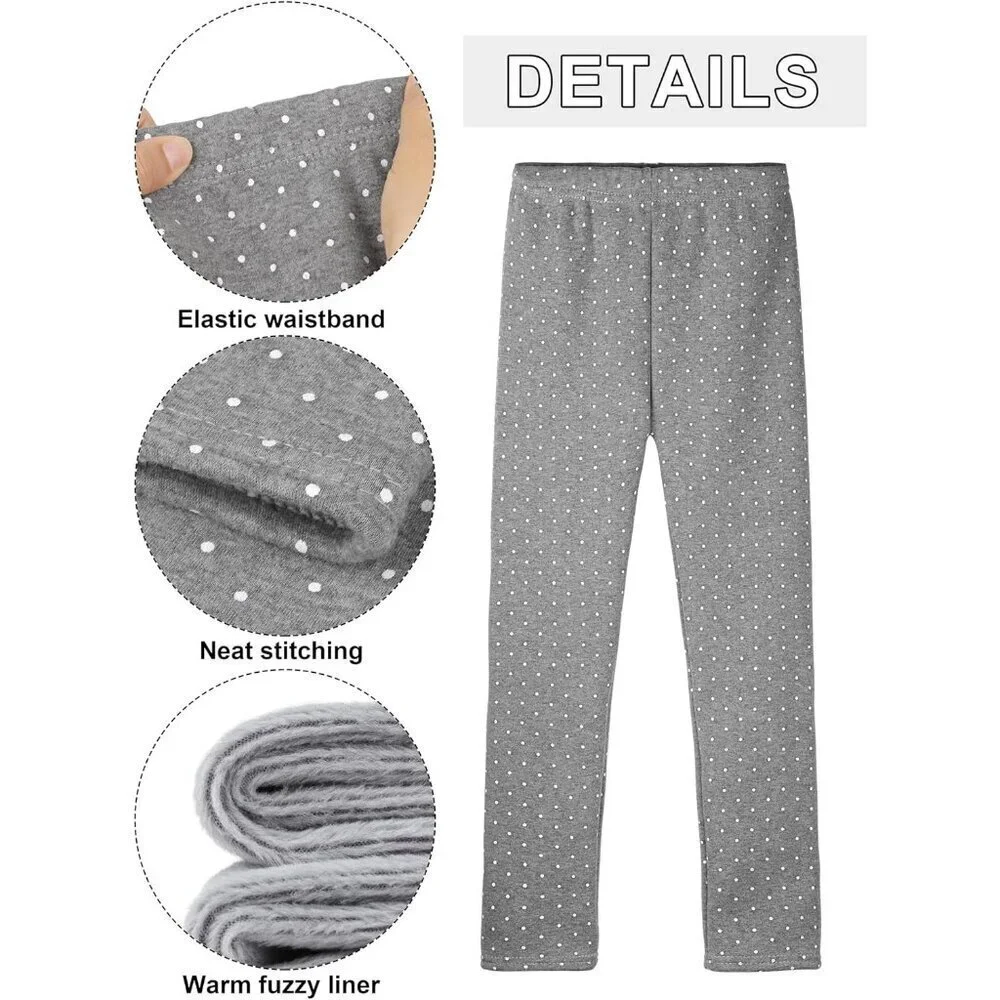 2 Pack Girls Cotton Fleece Lined Leggings Kids Thick Thermal Tights Winter Full